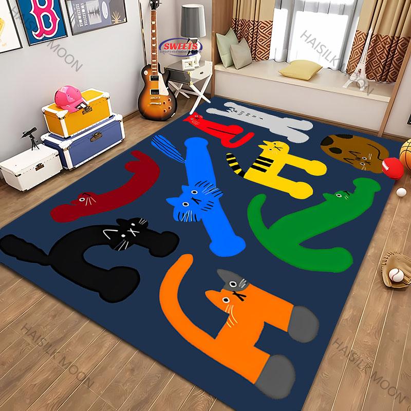 1pc Cat Splicing Pattern Washable Carpet, Abstract Style Indoor Mat, with Anti Slip Backing, LivingRoom, Bedroom, Home Decor Rug