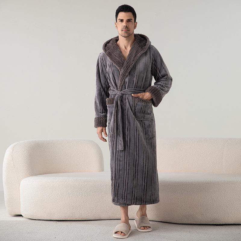 Unisex Jacquardfleece Badrock - Lång, Förtjockad, Plus Size Pyjamas för Höst & Vinter.