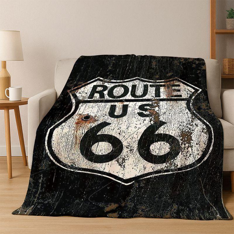 Retro Route66 Amerika Mutter der Straßen Schild Flanelldecke Weiche Warme Überwurfdecke für Schlafzimmer Wohnzimmer Bett Reise Camping Picknick