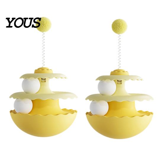 Interactive Pet Toys for Cats 2PCS Cat Tumbler Track Toy, Multi-Layer Turntable Toy Spring Powered Teaser with Plush Ball, Self Play Puzzle