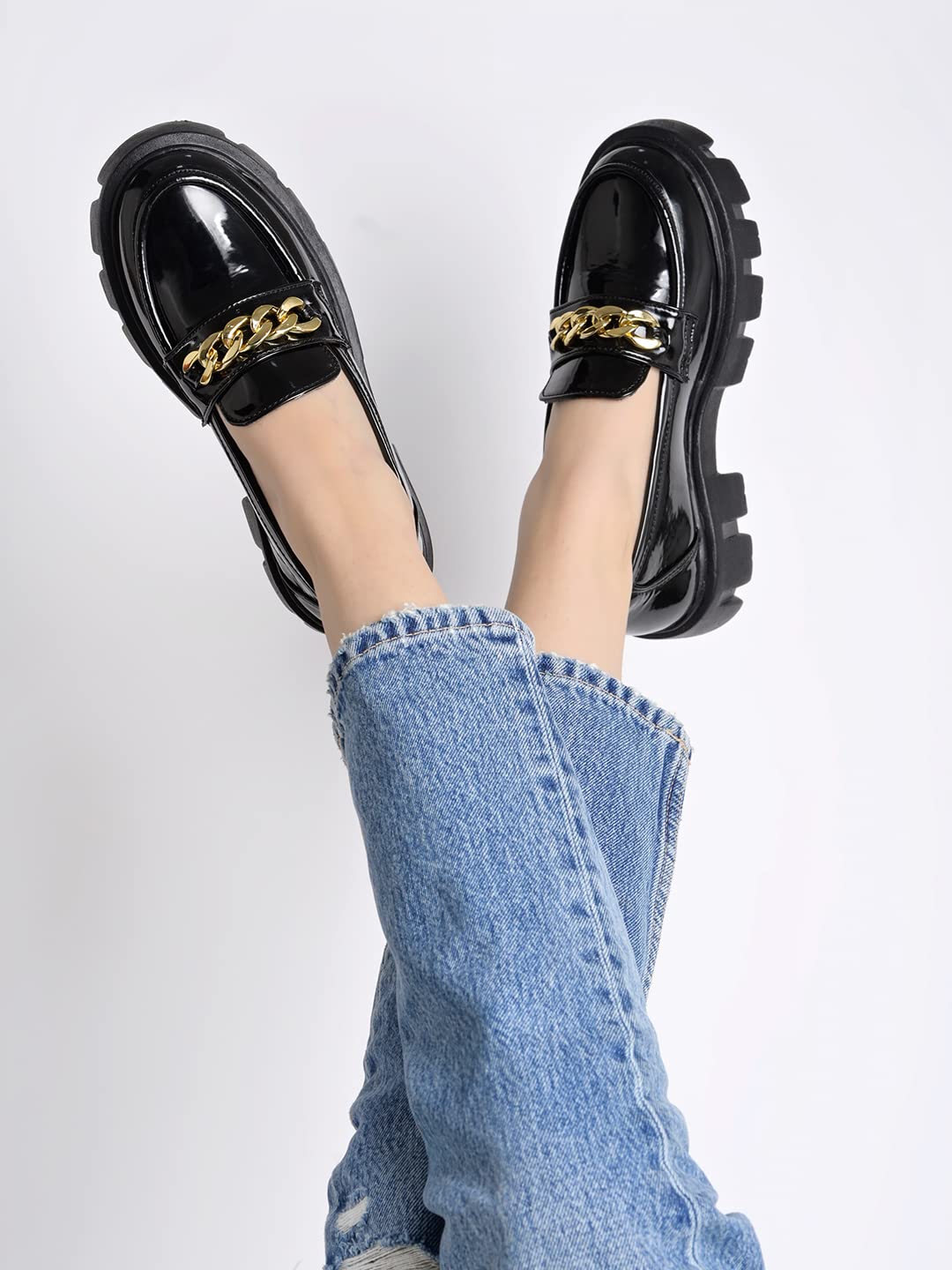 

Shoetopia Smart Casual Chain Detailed Black Loafers For Women & Girls /Uk5 5 UK чёрный