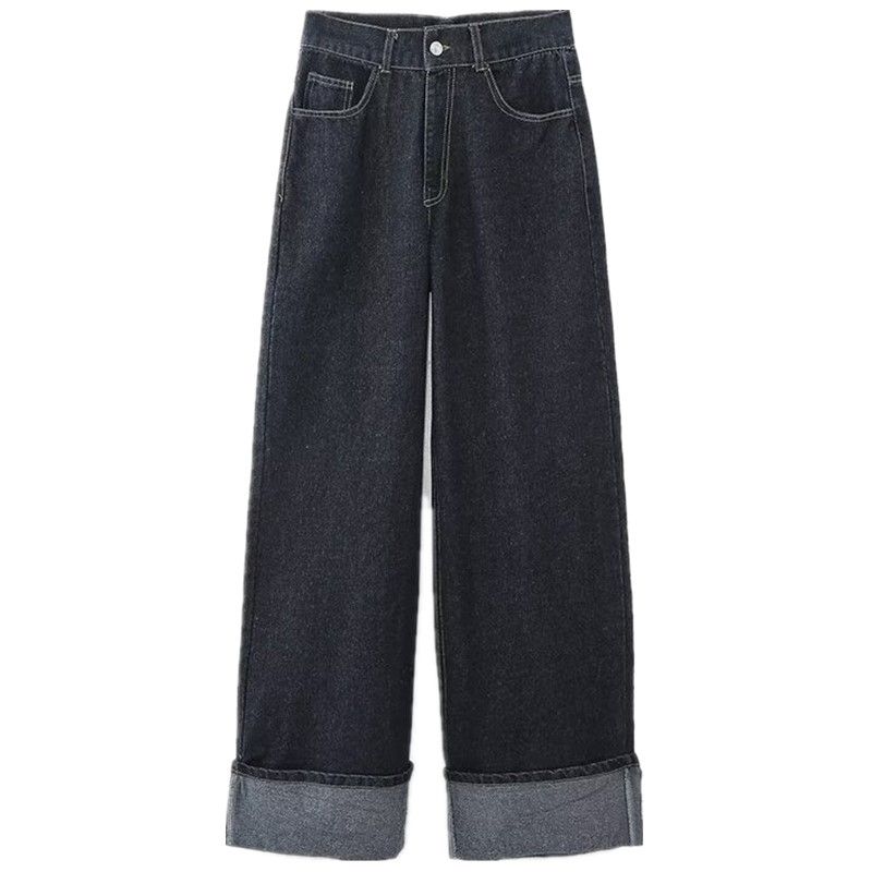 

Модный стиль 2023 Осень Новое поступление Женские Самые простые в сочетании Брюки с подкрученными краями, создающие стройный силуэт, Джинсовые брюки с высокой талией 6045205 Dark Blue XS