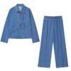 Womens Denim Jacket Wide Leg Jeans Set Street Style Long Sleeve Solid Color 2025 Fall