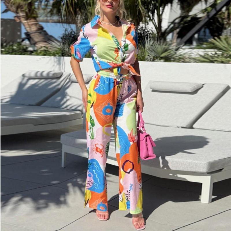 Printed Fashionable Casual Pants Set Women's Hipster Street Style