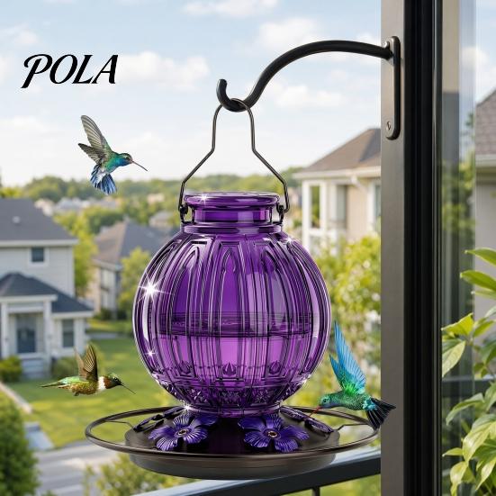 Glass Hummingbird Feeder Outdoor Feeder, Bird with Perch, Red Flower Backyard Feeding Ports, Hanging Nectar for Garden Yard Hummingbirds Balcony