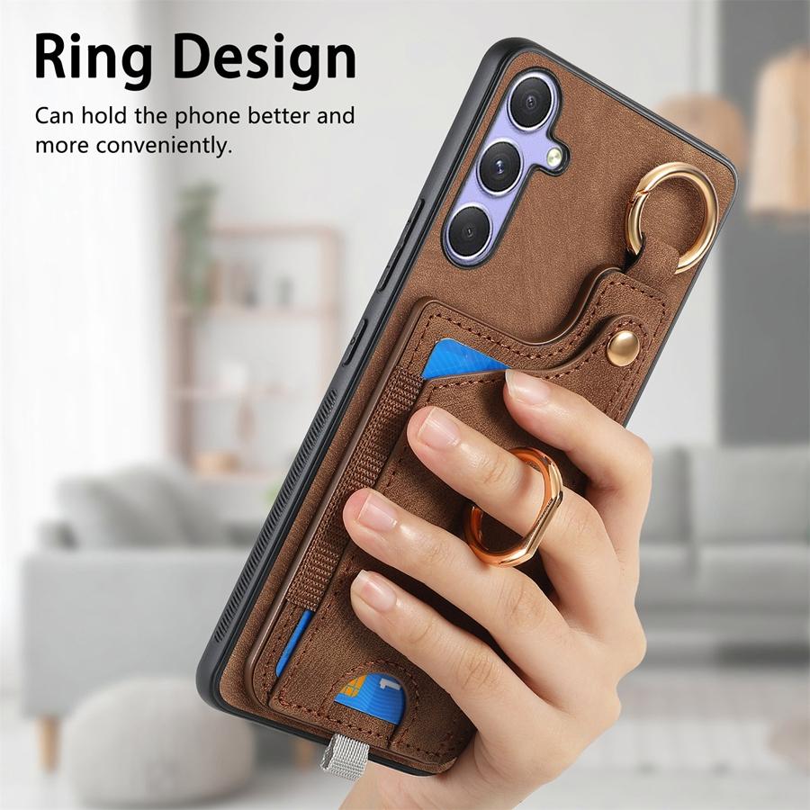 Dönebilen Yüzük Standlı Tutucu Telefon Kılıfı Kart Tutucu ve Manyetik Araç Montajı ile iPhone Samsung Xiaomi Google için Deri Telefon Kılıfı