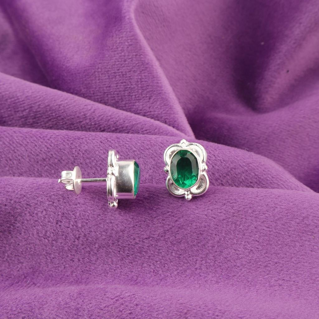 Green Emerald Stone Sterling Silver Wife Gift Anniversary Dangle Drop Earrings EE-149-14