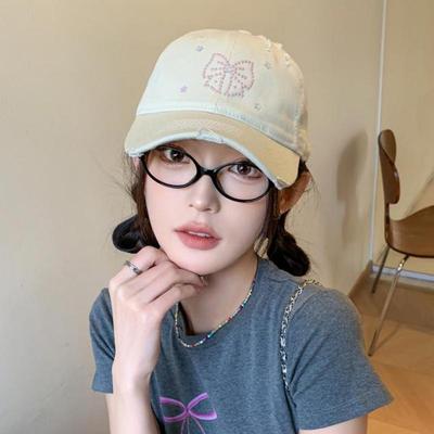 Schleife Baseballkappe Damen Frühling Sommer Hüte für Damen Breiter Rand Weiches Oberteil Sonnenschutz Verstellbar Dad Hat Damen Koreanisch Lässig Neu