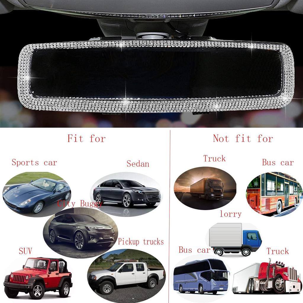Bling Rhinestone Car Rear View Mirror With Crystal Diamonds Bling Rhinestones Cars Rear View Mirrors For Women,Car Interior Trim. (Sliver)