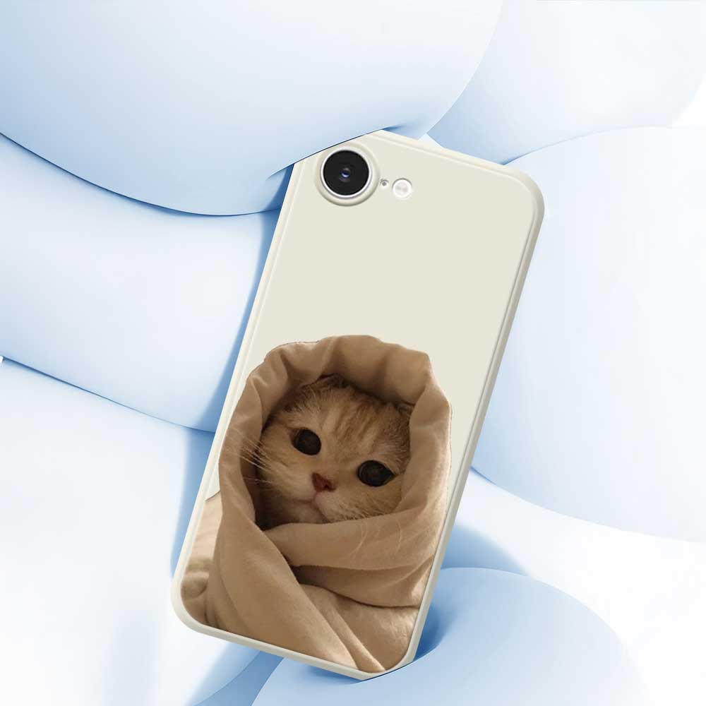 For iPhone 16e Case Wrapped Cat Pattern Printing Straight Edge TPU Phone Back Cover