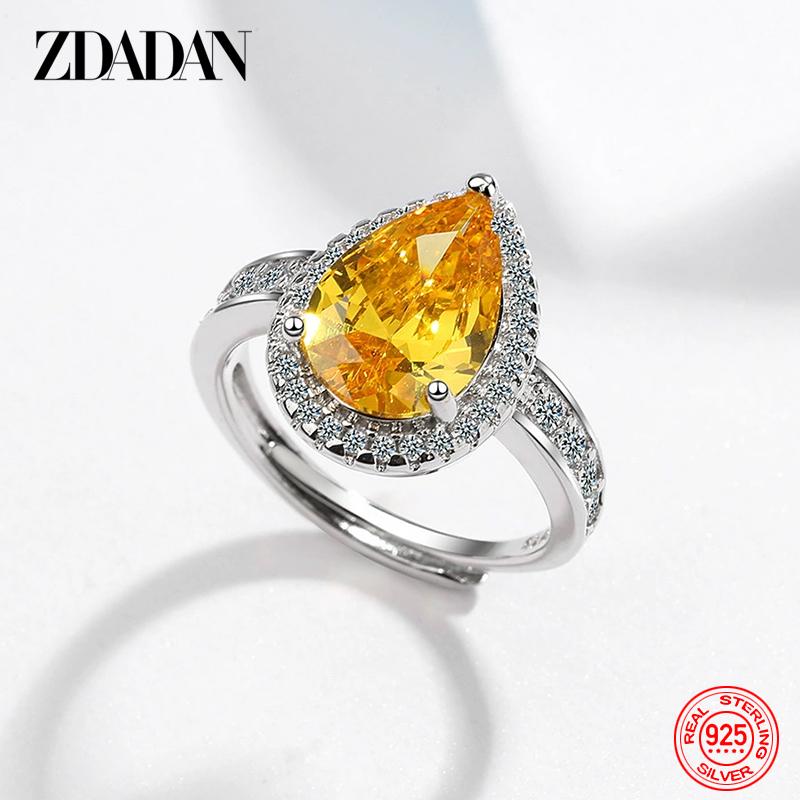 

925 Sterling Silver 15mm Water Drop Ring for Women Fashion Wedding Jewelry Gift Resizable жовтий