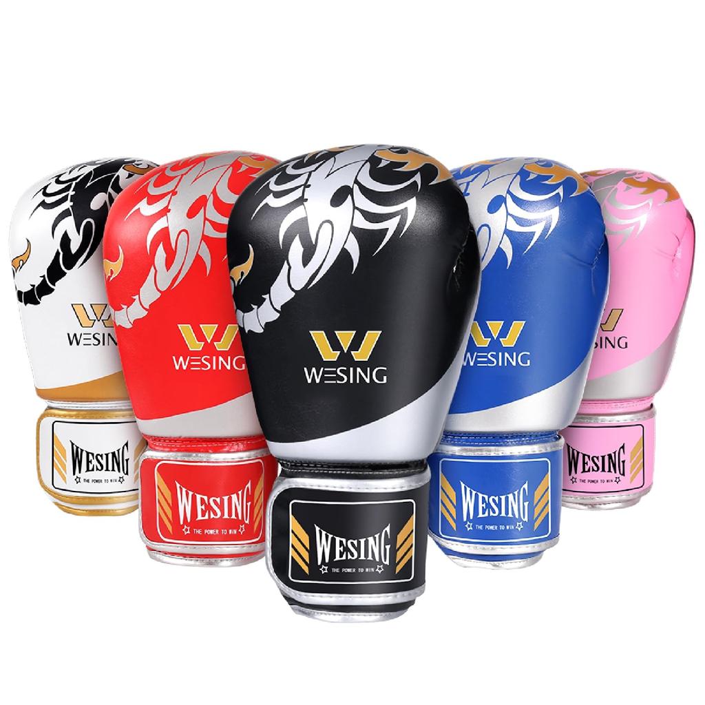 WESING Boxing Gloves PU Leather Training Gloves Mitts (Red)