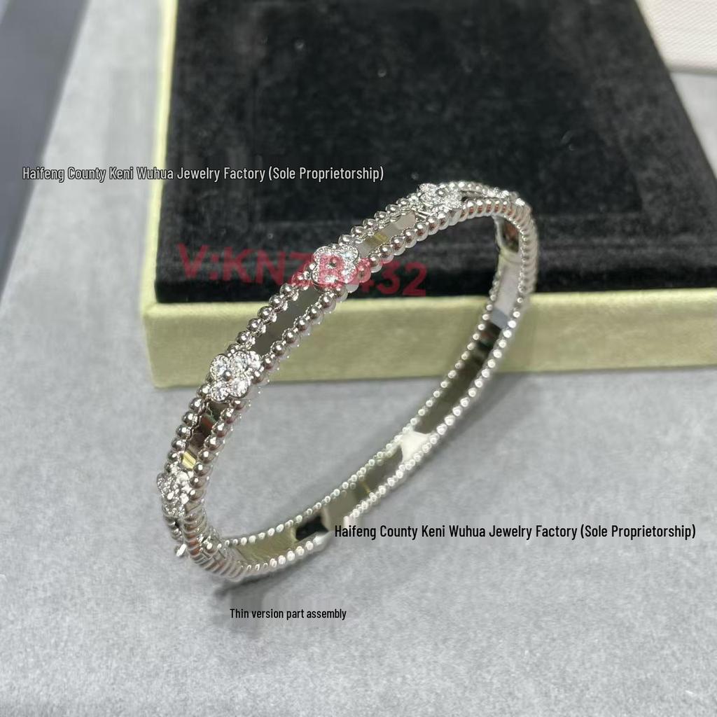 Kaleidoscope Four-Leaf Clover Women's 18k Yellow/Platinum/Rose Gold Diamond Bangle: Wide/Narrow Light Luxury