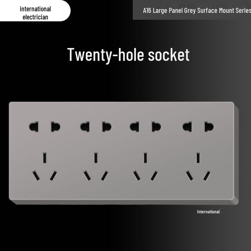 Priză electrică ultra-subțire de 16A cu montaj aparent cu panou de perete cu cinci găuri pentru uz casnic și pentru aparat de aer condiționat