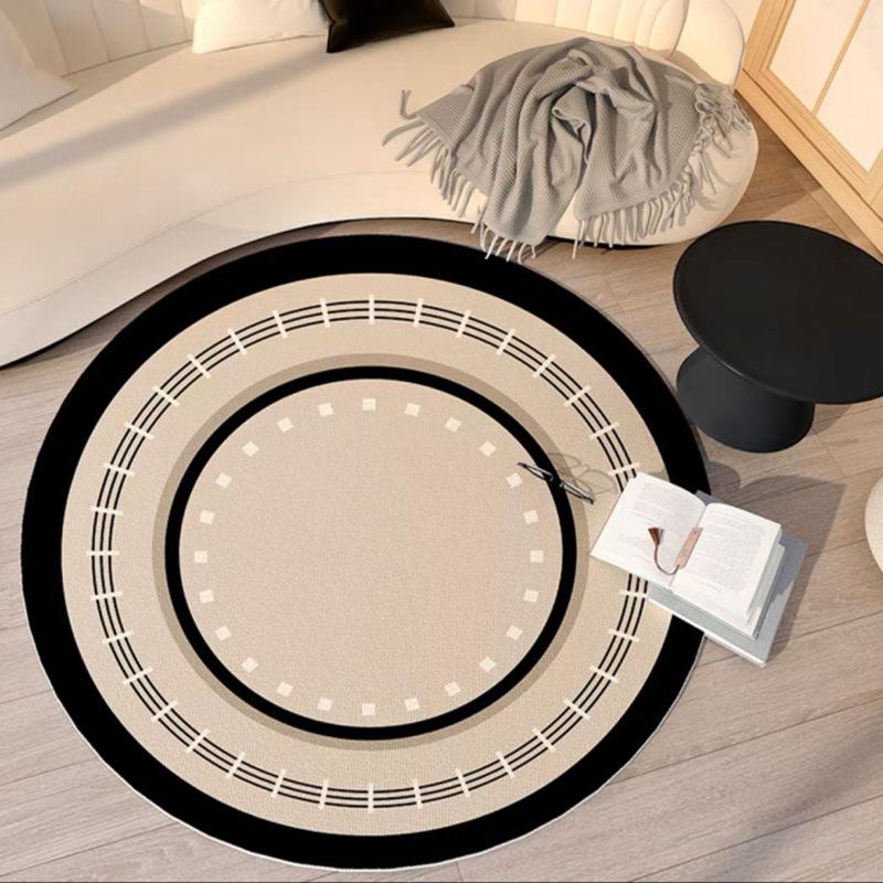 Fleckenresistenter runder Teppich in Französisch-Creme für Wohnzimmer, Schlafzimmer oder Schminktisch