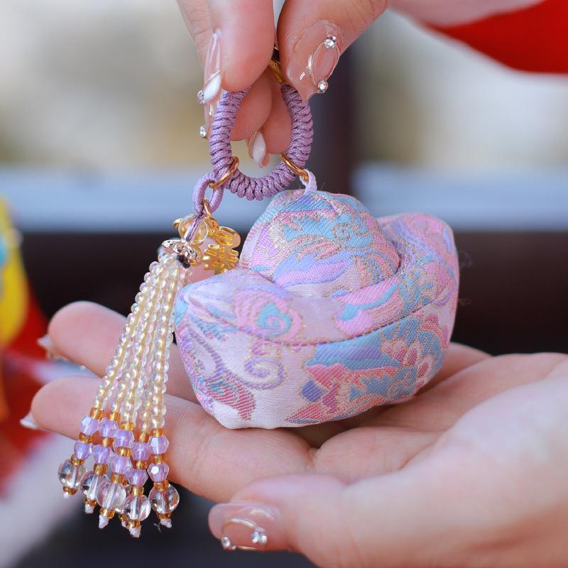 Song Brocade Sachet Pendant Handmade Vintage Yuanbao Embroidery Pendant Gift Lucky Bead Tassel Chinese Style Hanging Decoration