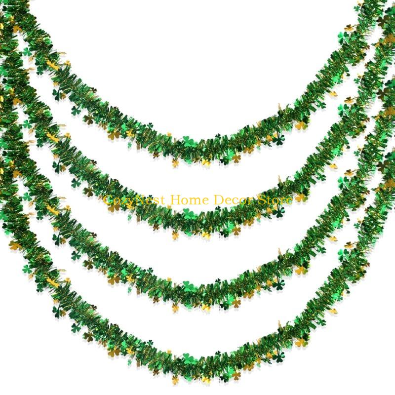 92MF 4Pcs Irish Festival Tinsel Twist 6.5ft Each Artifical Vine for Christmas Tree Decoration Holiday Wedding Birthday Party