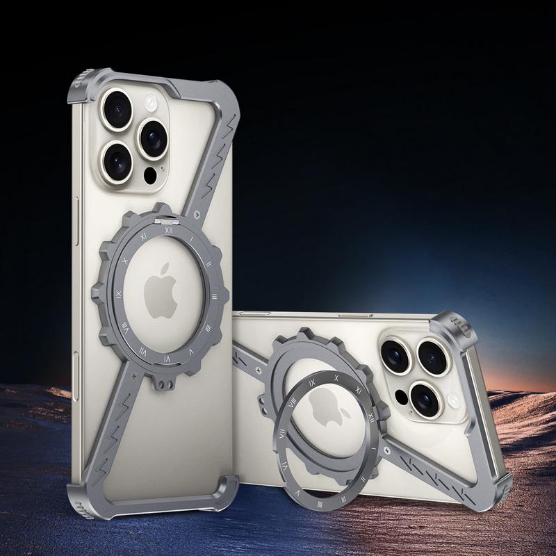 

Чехол-кронштейн из алюминиевого сплава в форме буквы Z для iPhone 16 Pro Max 15 Pro 14 13 безрамный противоударный чехол для телефона Magsafe iPhone 13 Pro Max серый
