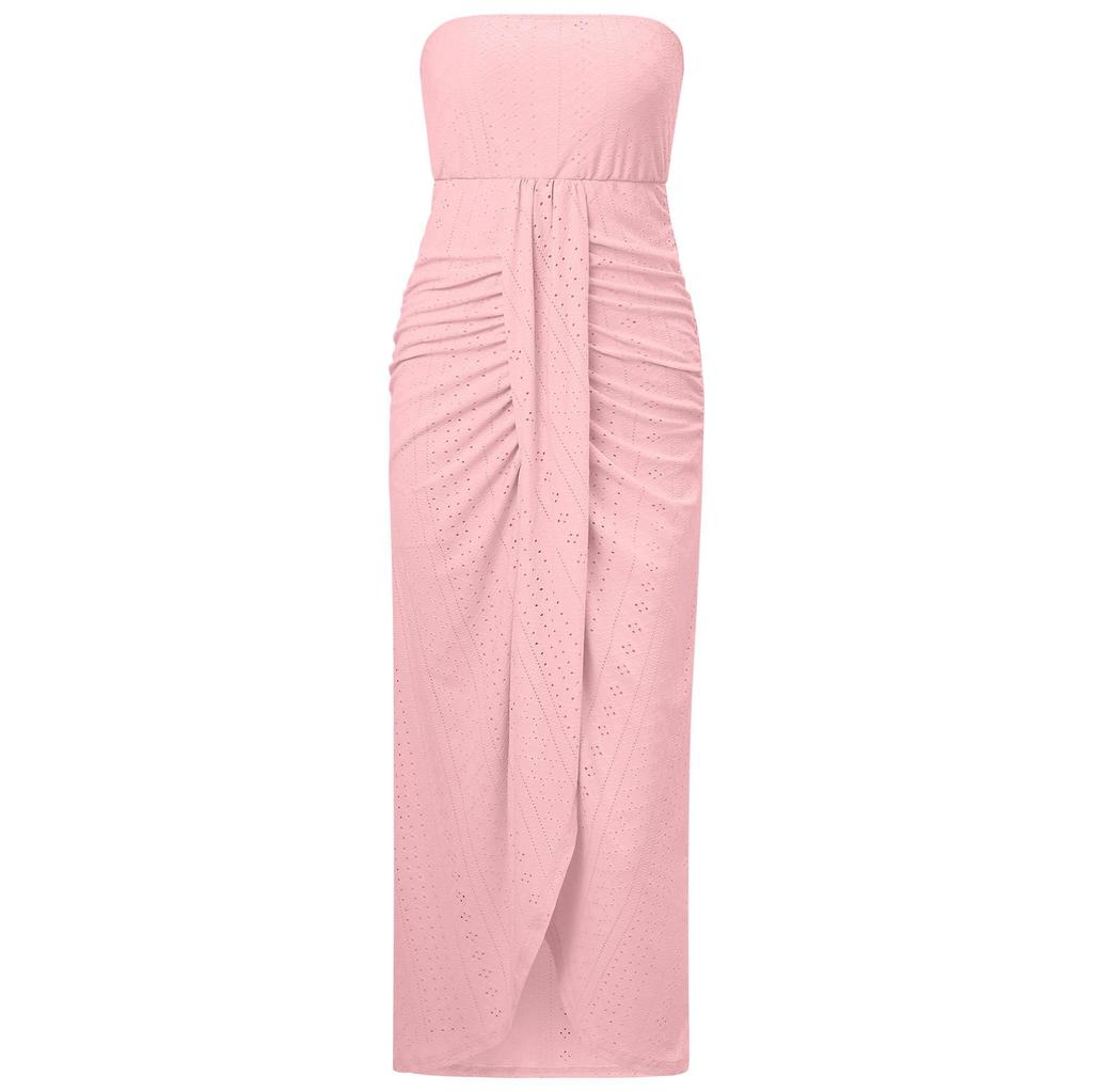 Women Spring Solid Color Sleeveless Knitted Strapless Dress Summer Casual A-Line High Waist Slim Long Dresses S-XL