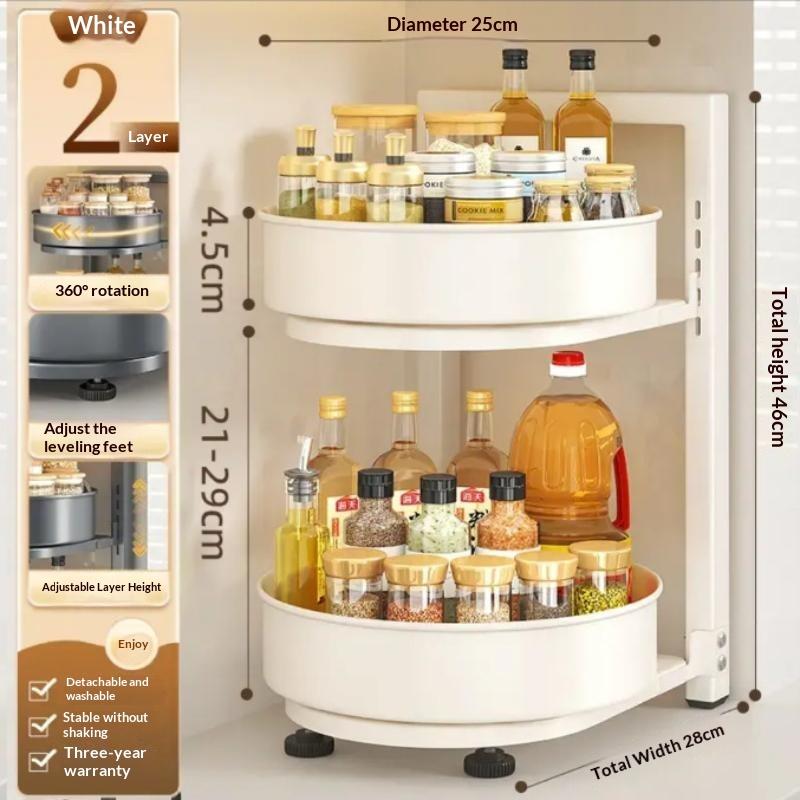 Rotating Spice Rack 2/3 Tier Carbon Steel Seasoning Bottle Organizer 360 Degree Rotatable Storage Tray For Kitchen Countertop