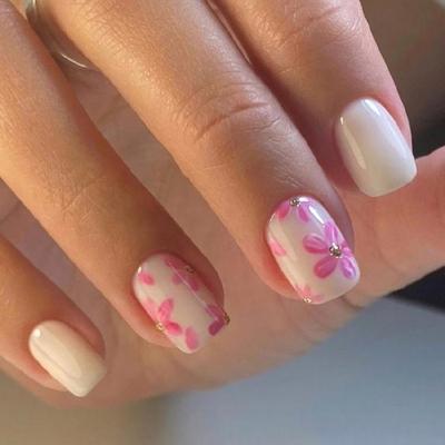 30 Pcs Short Square Stick On Nail Flowers Full Cover False Nail Solid Color Press On Nail Manicures Supplies for Woman