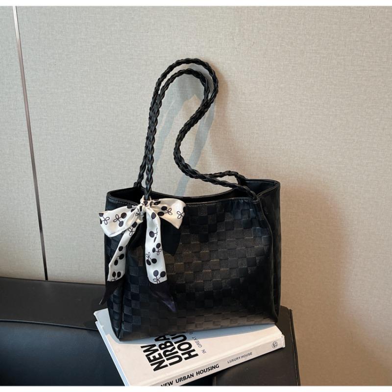 

Вместительная клетчатая сумка женская летняя новая универсальная сумка через плечо повседневная популярная сумка-тоут для поездок на работу чёрный