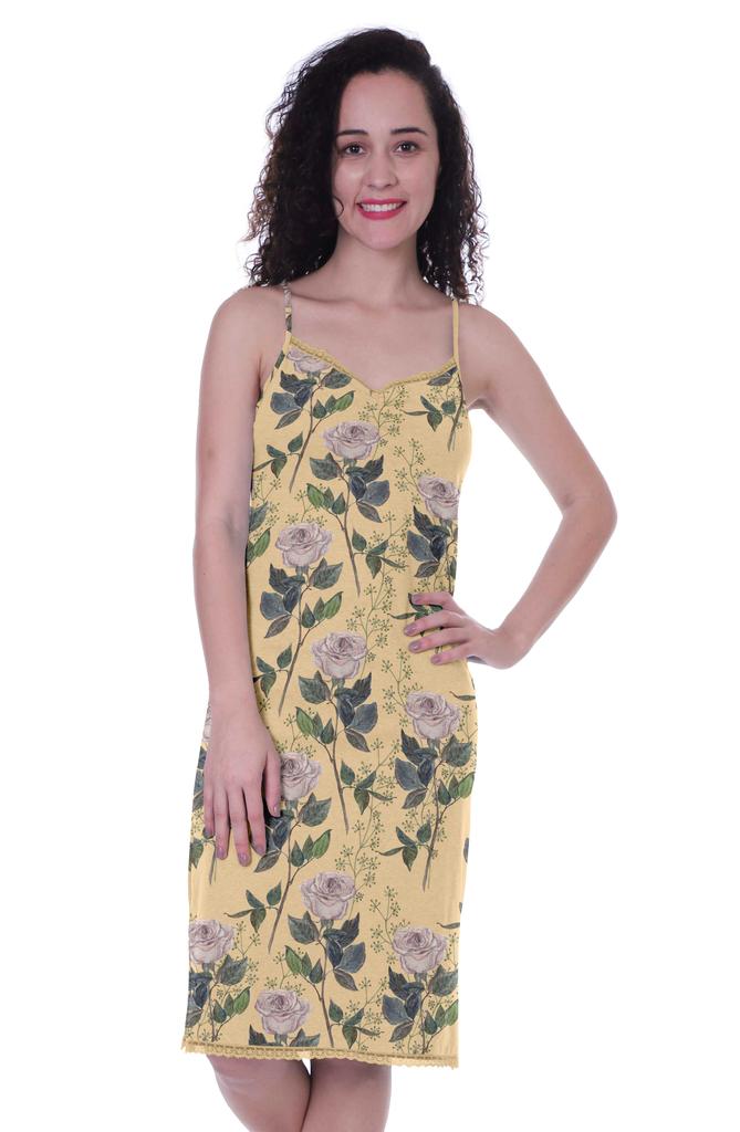 Moomaya Printed Spaghetti Strap Nightgown For Women  s Lace V-Neck Sleepwear