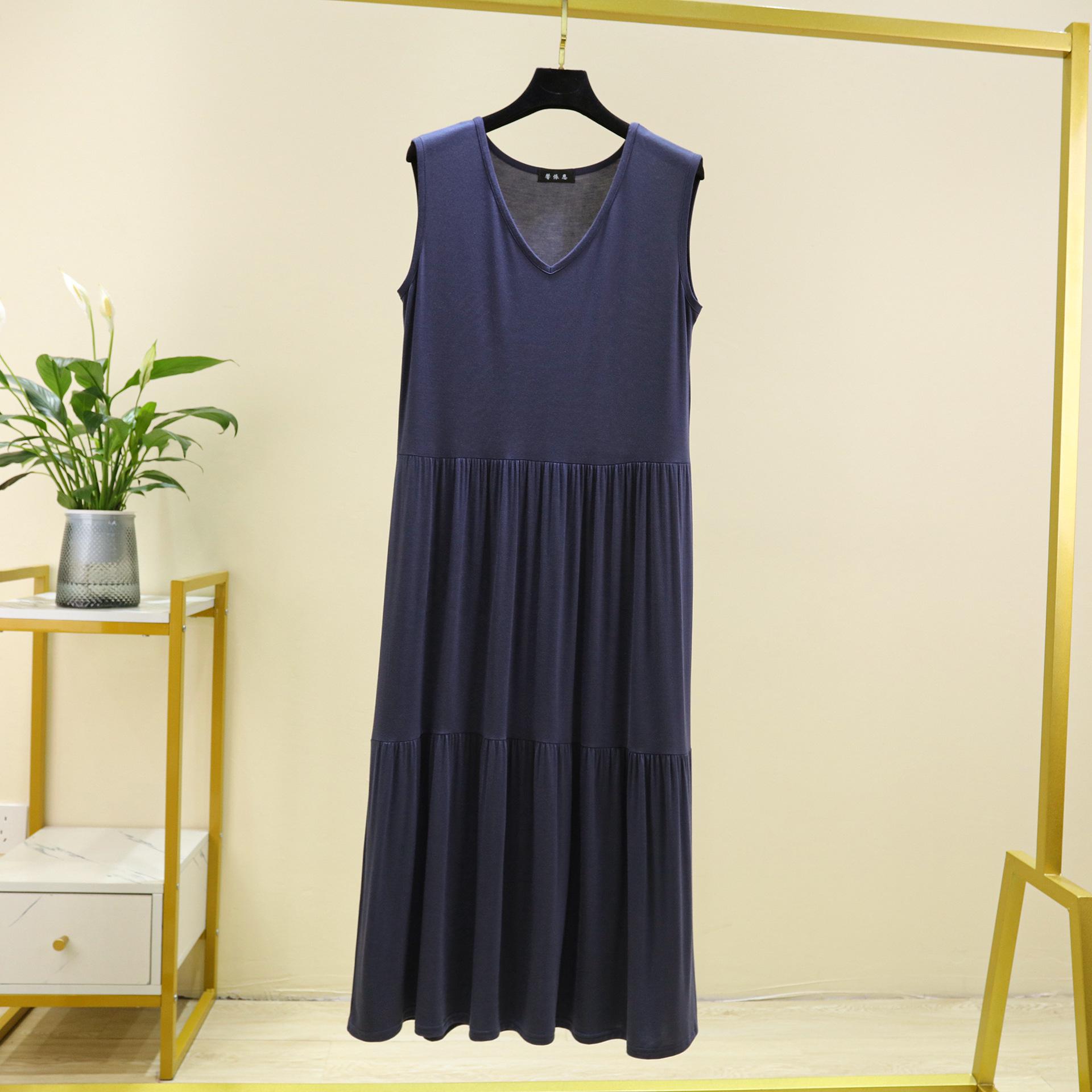 

Модальное платье-майка без рукавов с V-образным вырезом, летнее, стройнящее, больших размеров, пэчворк Extra Extra Large джинсовый синий