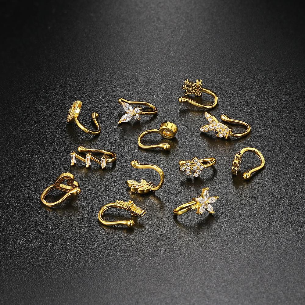 Piercing Finto a Clip Anello Naso Cuffia Gioielli per il Corpo per Donne Nuova Tendenza 1 Pezzo Cuffie per Orecchie Cuore Stella Fiori Farfalla Anelli a Clip KAE197