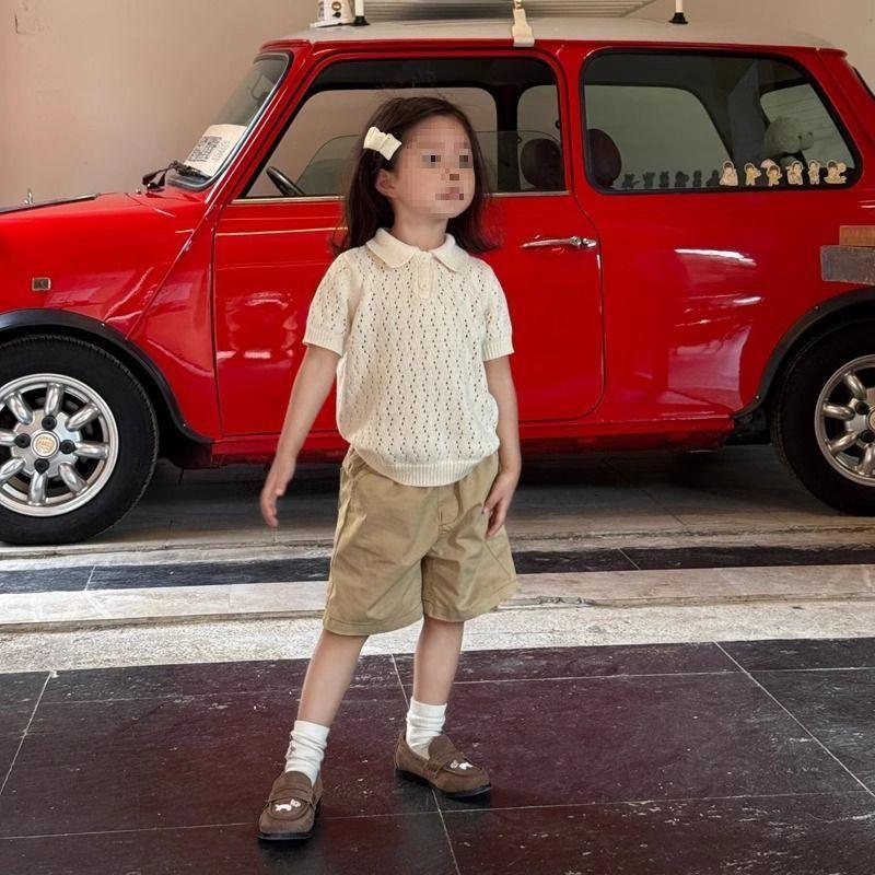 Summer 2025 Korean Style Girls  Short-Sleeve Casual Pants with Unique Knitwear Design 90