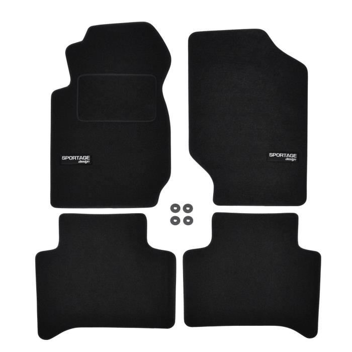 Tapis de sol - Logo - Kia Sportage - Velours noir - Sur mesure - 4 pièces - Antidérapant