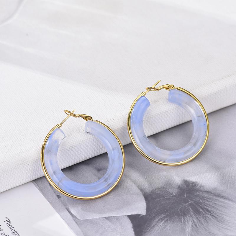 

Fashion Vintage Round Amber Resin Hoop Earrings For Women Stainless Steel Gold Color Circle Big Daily Zircon Female Earrings светло-синий