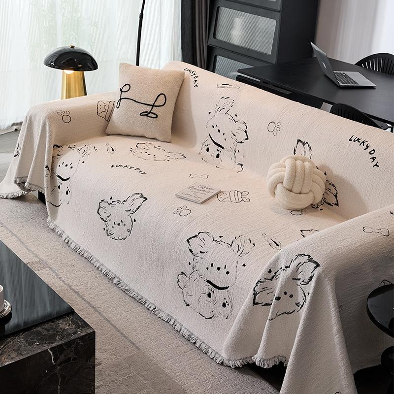 

Chenille Sofa Cover Reversible Dog Pattern Solid Color Couch Slipcover All-Season Use for L-Shaped Living Room 180x130cm