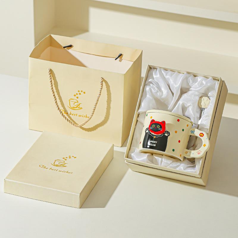 Cute cat ceramic mug with lid spoon coffee water cup couple cup with gift high value