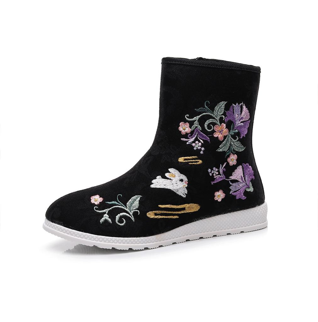 Zimní teplé boty Dámské ležérní protiskluzové plyšové fleecem podšité sněhule s bočním zipem Dámské vyšívané kotníkové boty s podšívkou z umělé kožešiny