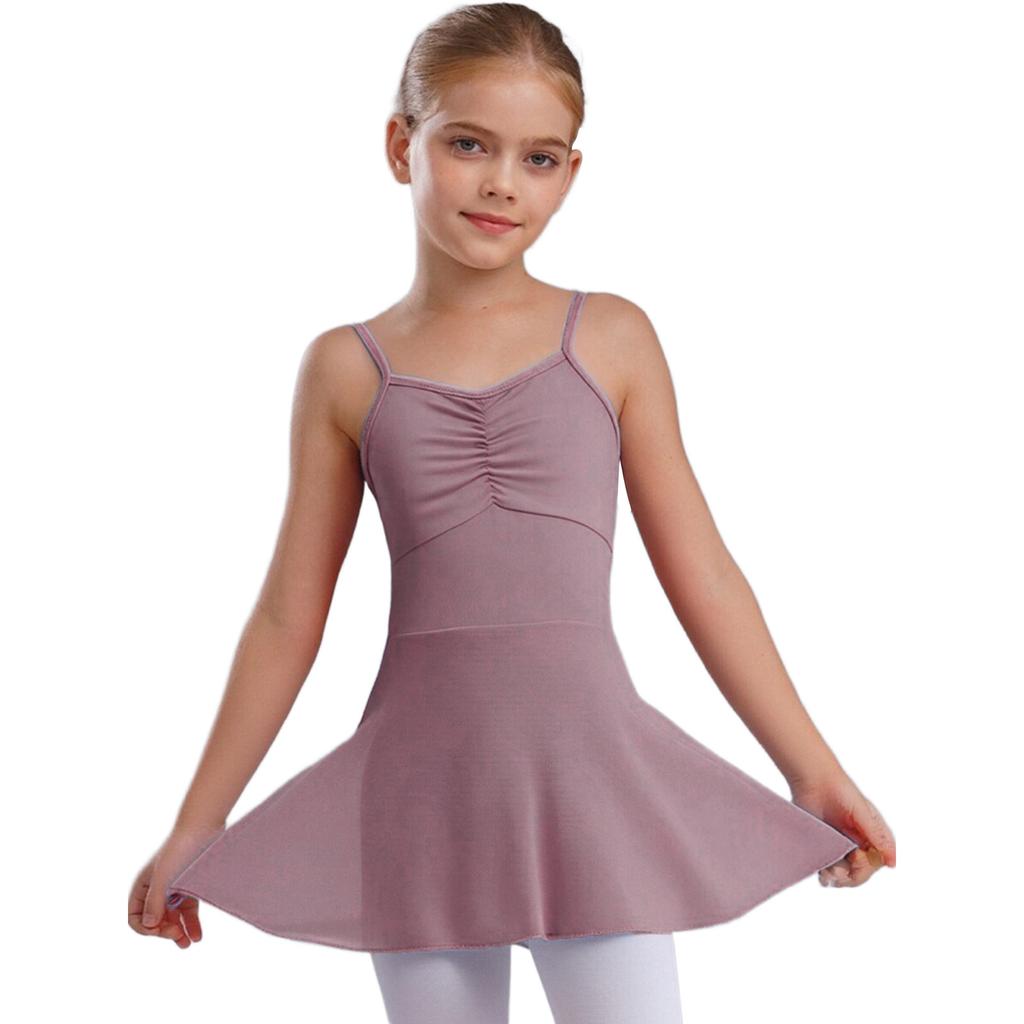 Girls Ballet Dance Dresses Front Ruched Sleeveless Backless Tulle Dress Warm-Up Practice Performance