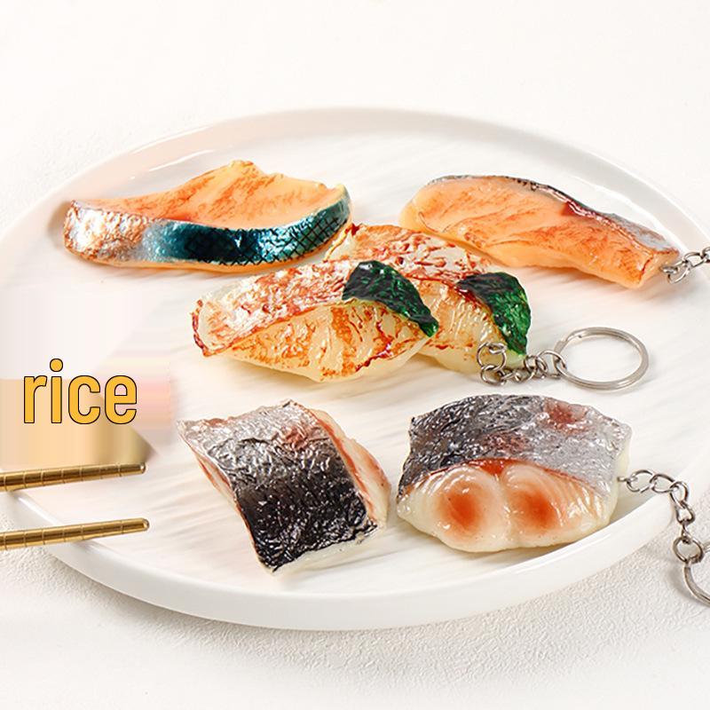 Grilled Fish Block Model Keychain - Seafood Ingredient Display Pendant