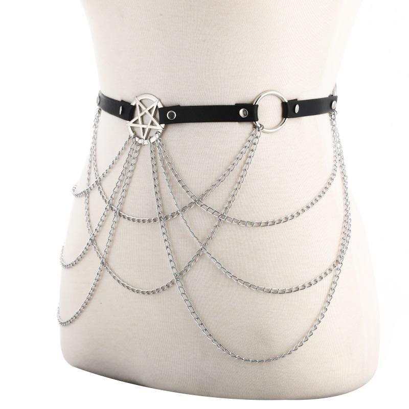 Pentagram Körperkette Schmuck Sexy Taillengürtel mit Ketten Festival Mode Party Schmuck für Frauen Mädchen Gothic Accessoires
