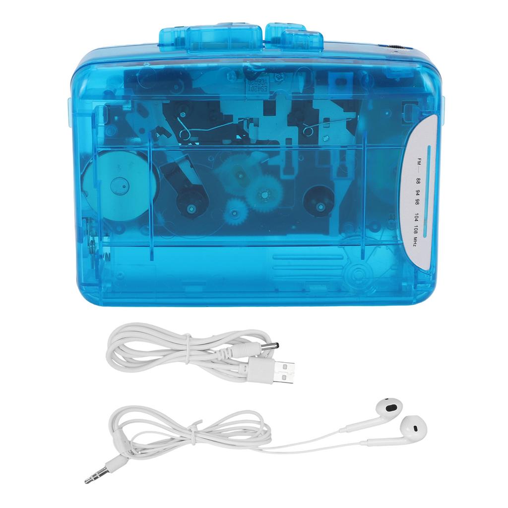 Cassette Player Portable Recorder Transparent Retro with Earphone for Cassette Tape