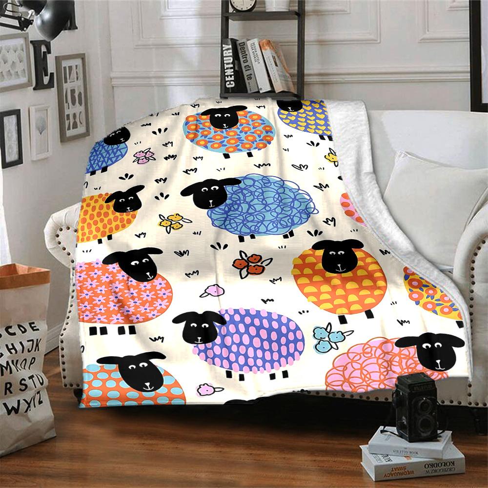 1pc Sheep Pattern Blanket Warm, Cozy, And Soft, Suitable for Sofas, Beds, Cars, And Office Use.Perfect for Camping And Travel, Making It a Great Gift
