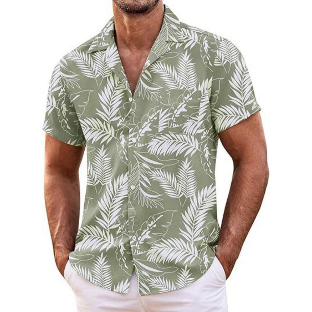 Men's Hawaiian Shirt Short Sleeved Floral Button Shirt Tropical Summer Beach Shirt Camping Collar Shirt