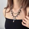 Gothic Dark Style Beaded Thorns Rivet Cross Necklace Women'S Punk Vintage Double Layer Chain Jewelry Accessory