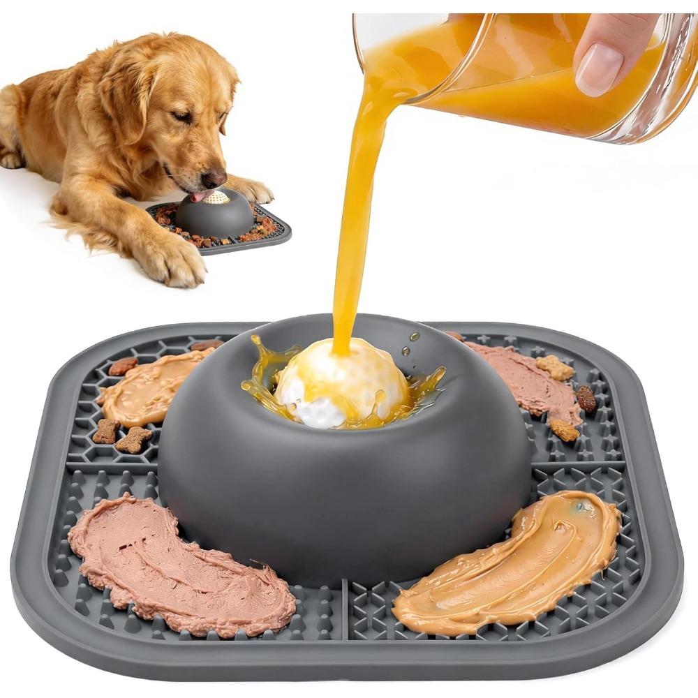 

2-in-1 Slow Feeder Dog Bowl with Rolling Ball, Anti-Slip Lick Mat for Liquid Treats & Wet Food, Anxiety Relief Boredom Buster Pack of 1 сірий