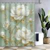 Elegant Peony Shower Curtain - Golden Leaf Design, Waterproof Polyester,  Machine Washable,  Floral Bath Decor