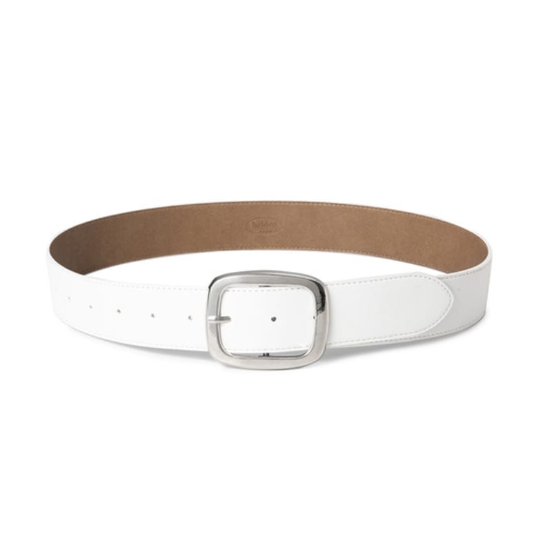 Halden (W) Wide Silver Buckle Fake Leather Belt (T030_white)