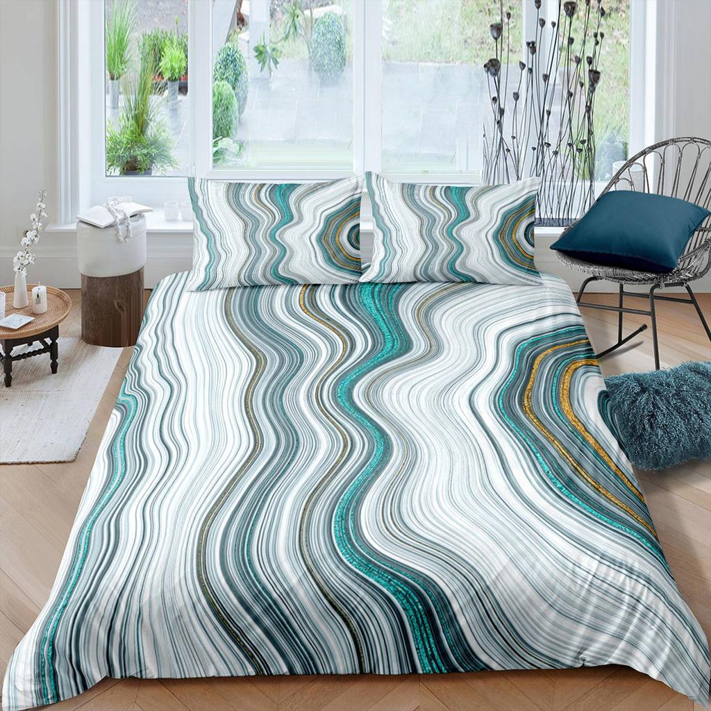 Black And Green Marble Bedding Digital Printing Three-Piece Set Nordic Luxury Design Home Textiles