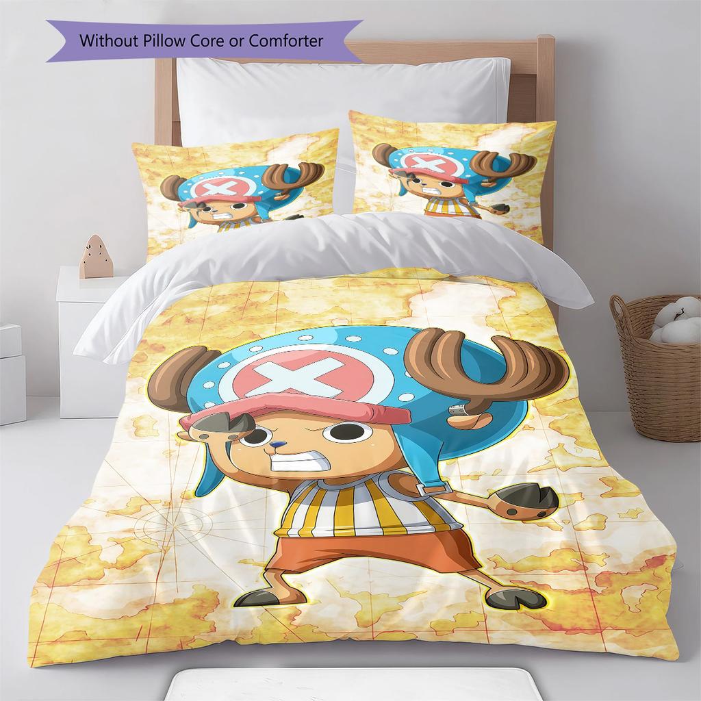 One Piece Tony Tony Chopper Pattern Bedding Quilt Set Quilt Cover Pillowcase Home Birthday Gift(1 * duvet cover + 2 * pillowcase, without core)