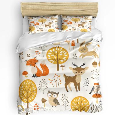 Waldtier Wald Eule Fuchs Hirsch 3-teiliges Bettwäscheset für Schlafzimmer Doppelbett Heimtextilien Bettbezug Steppdeckenbezug Kissenbezug