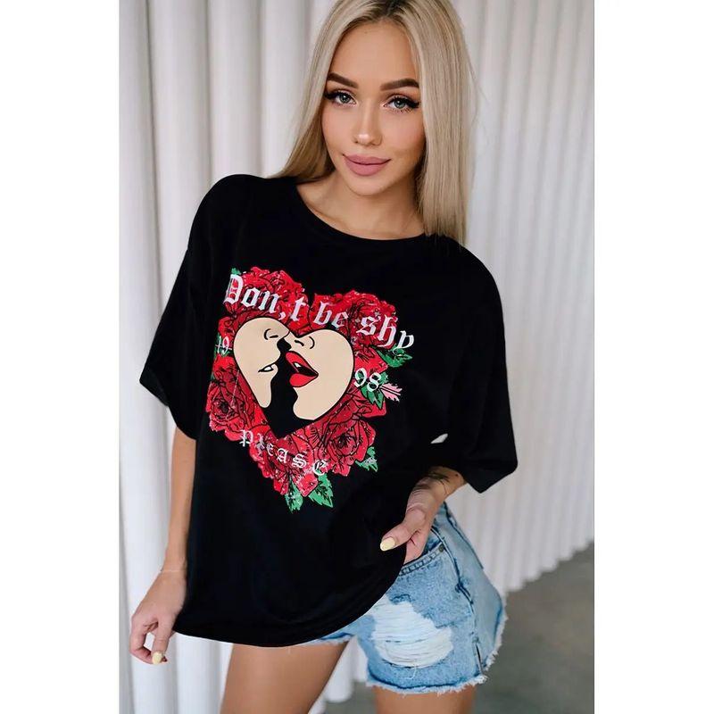 Western Style New round Neck Loose Casual Print Short sleeve Cotton T-shirt Top Loose Printed T-shirt