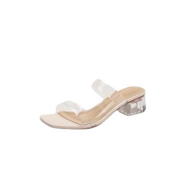 One Step In The High-heeled Shoes. Women's New Style Transparent Thick-heeled Flip-flops.